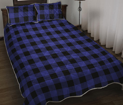 Blue Violet And Black Buffalo Check Print Quilt Bed Set