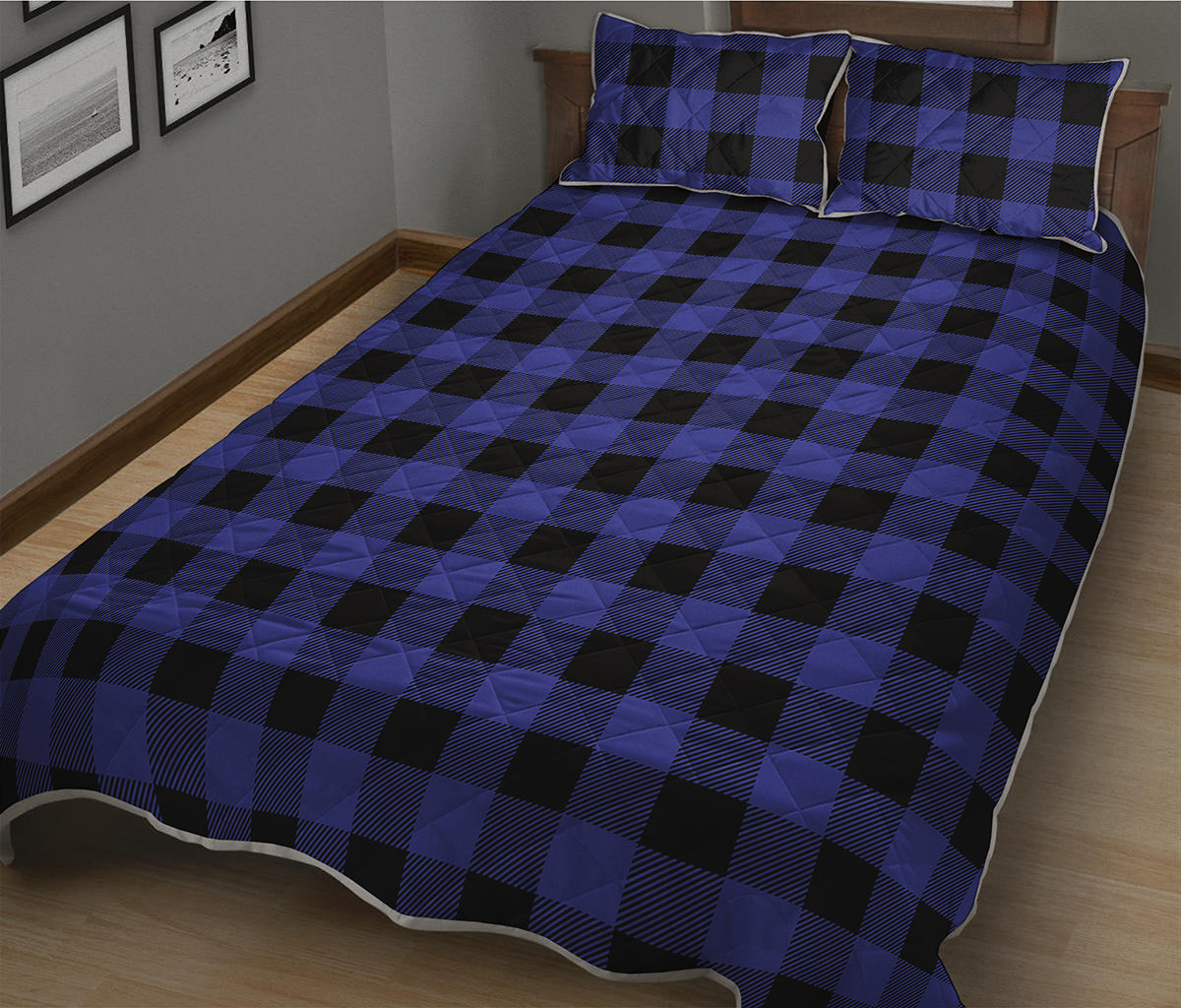 Blue Violet And Black Buffalo Check Print Quilt Bed Set
