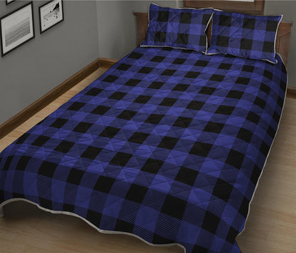 Blue Violet And Black Buffalo Check Print Quilt Bed Set