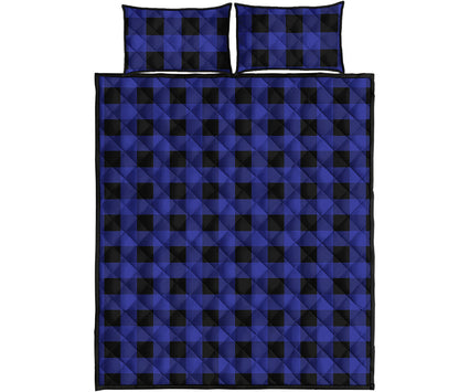 Blue Violet And Black Buffalo Check Print Quilt Bed Set