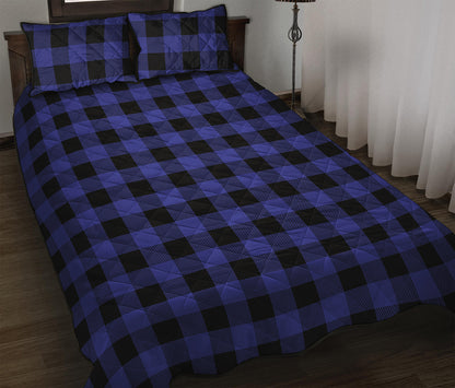 Blue Violet And Black Buffalo Check Print Quilt Bed Set