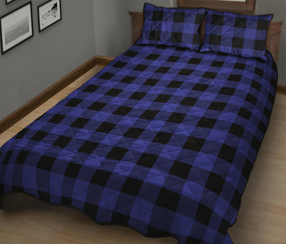Blue Violet And Black Buffalo Check Print Quilt Bed Set