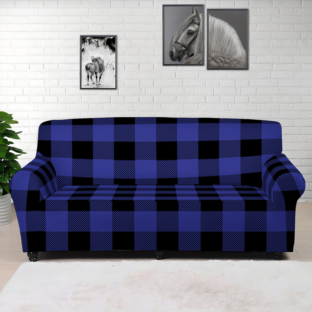 Blue Violet And Black Buffalo Check Print Sofa Cover