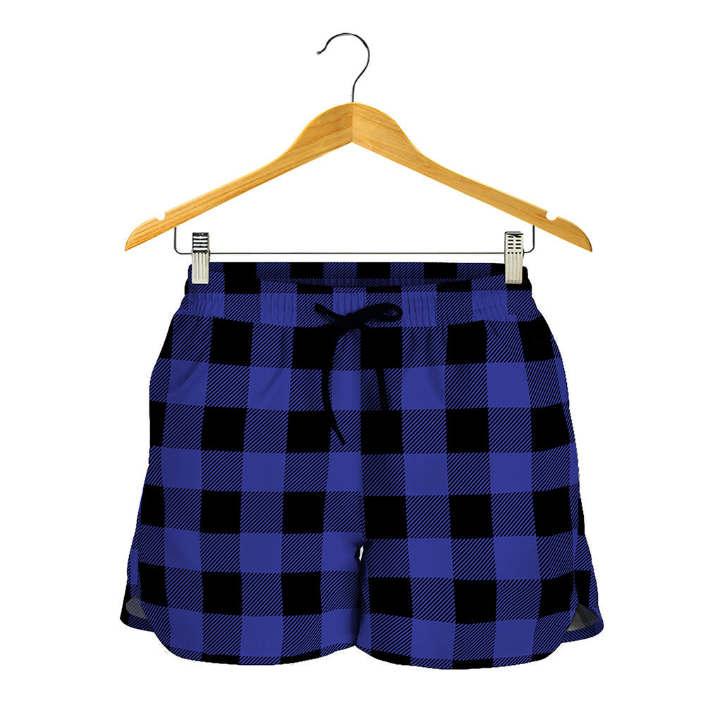 Blue Violet And Black Buffalo Check Print Women's Shorts