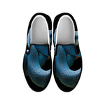 Blue Viper Snake Print Black Slip On Shoes