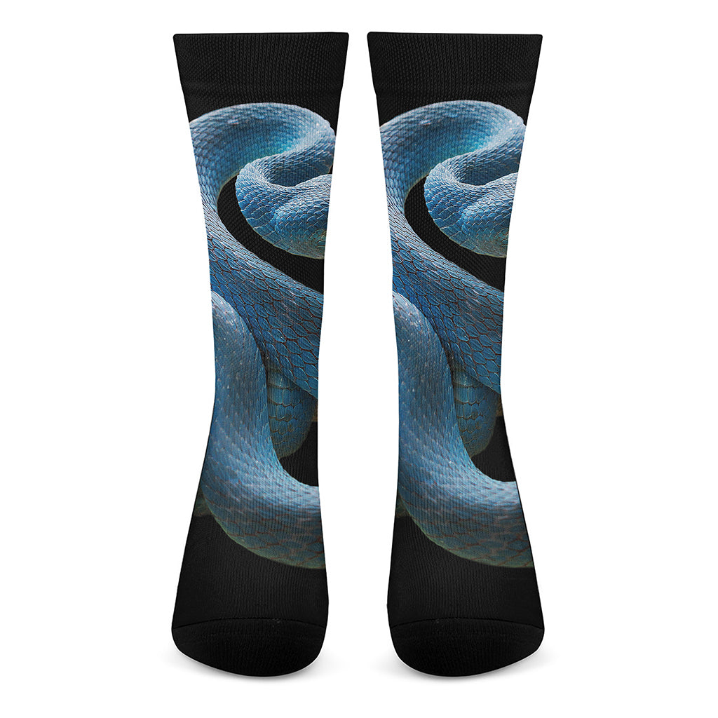 Blue Viper Snake Print Crew Socks