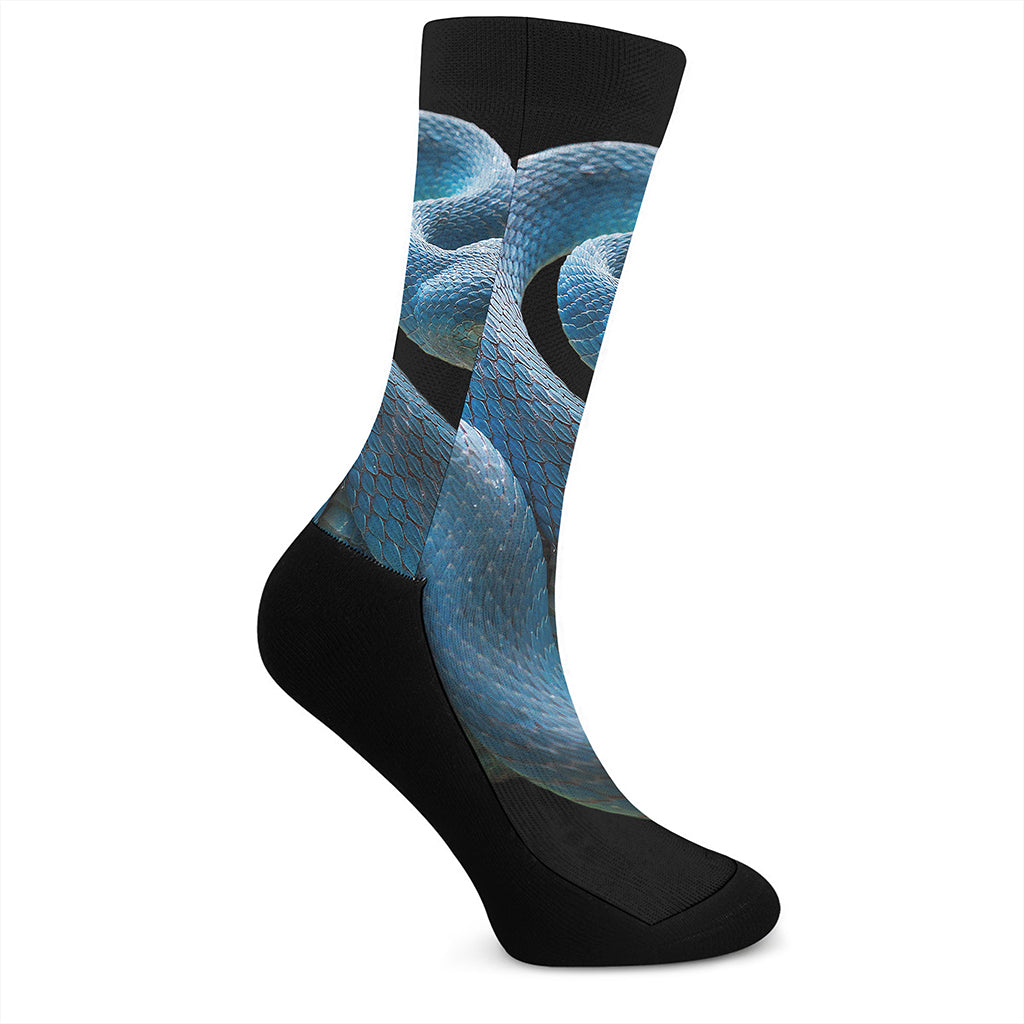 Blue Viper Snake Print Crew Socks