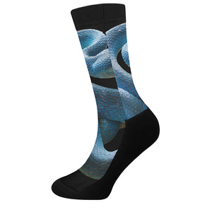 Blue Viper Snake Print Crew Socks