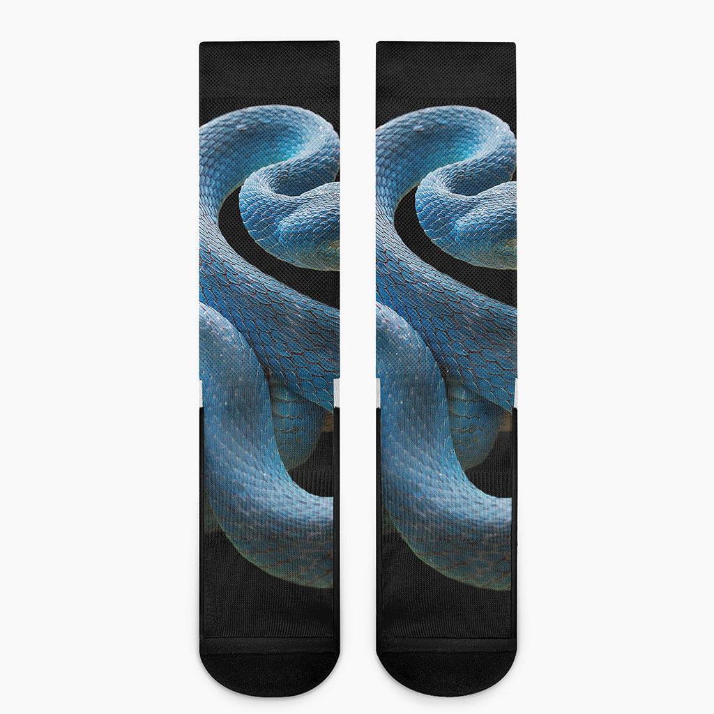 Blue Viper Snake Print Crew Socks