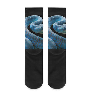 Blue Viper Snake Print Crew Socks