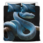 Blue Viper Snake Print Duvet Cover Bedding Set