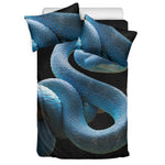 Blue Viper Snake Print Duvet Cover Bedding Set
