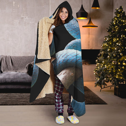Blue Viper Snake Print Hooded Blanket