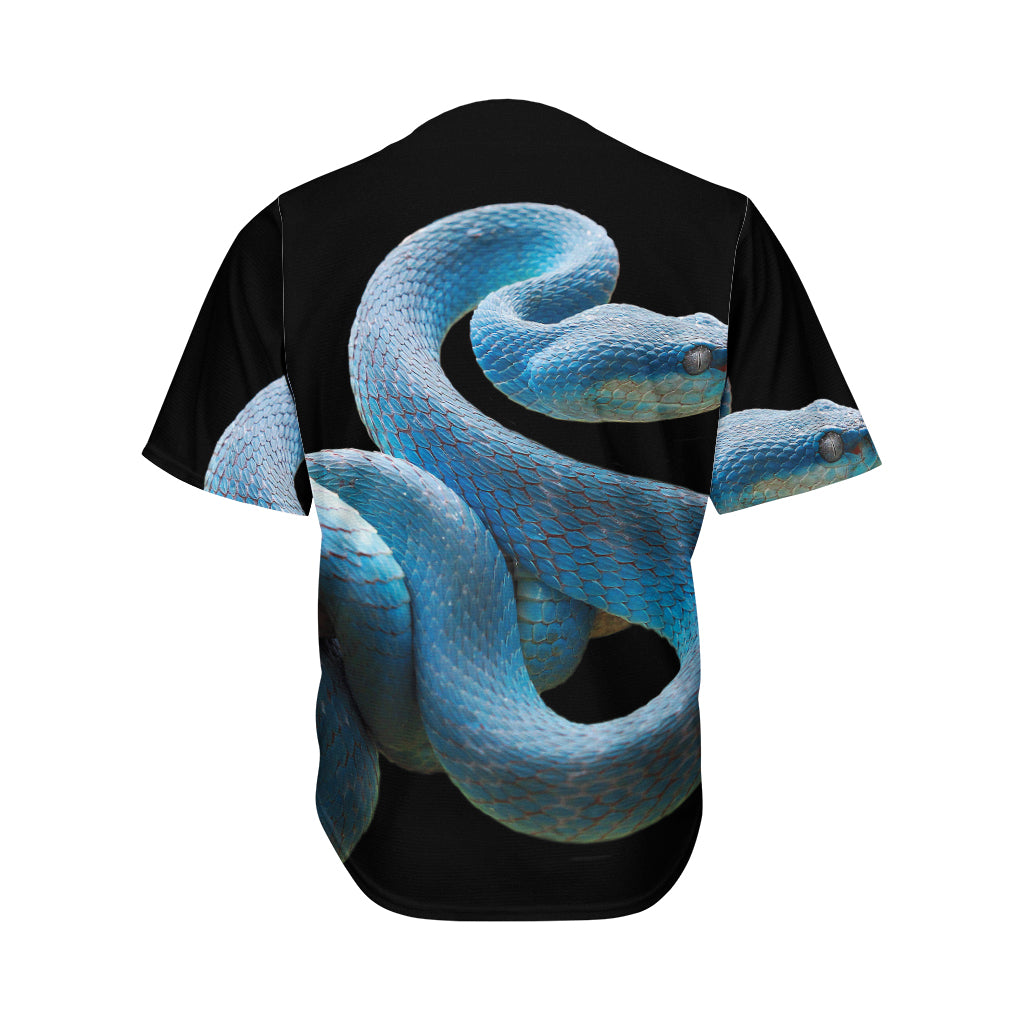 Blue Viper Snake Print Men's Baseball Jersey