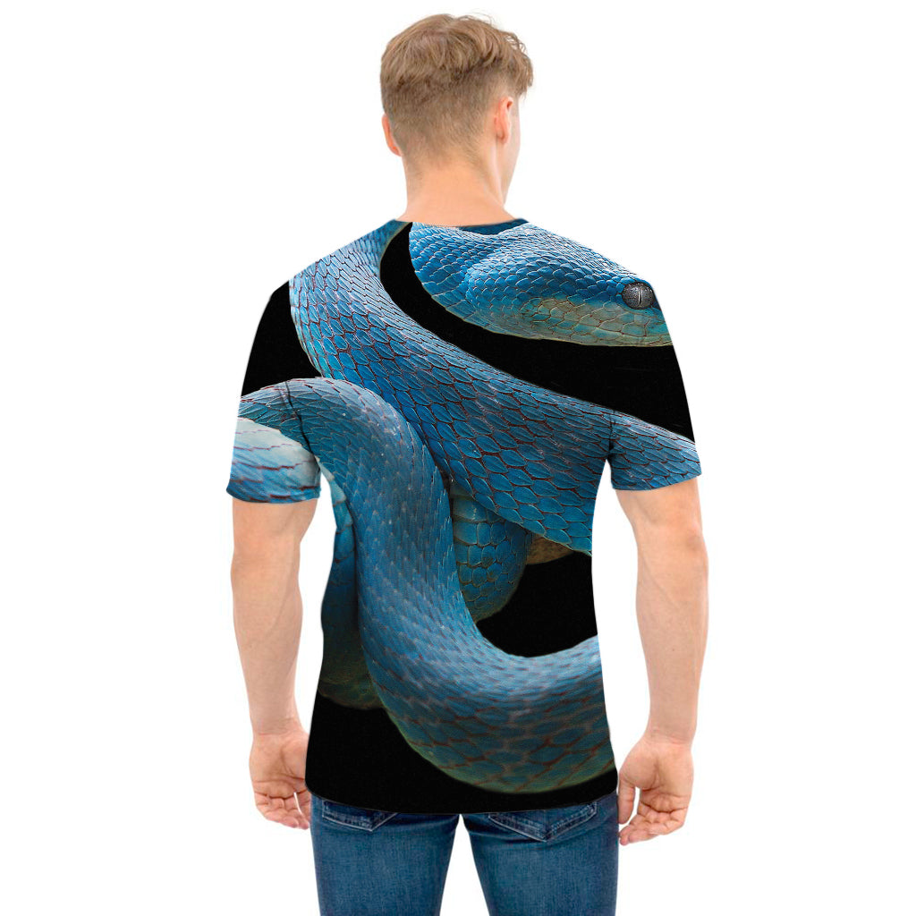 Blue Viper Snake Print Men's T-Shirt