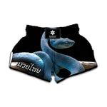 Blue Viper Snake Print Muay Thai Boxing Shorts