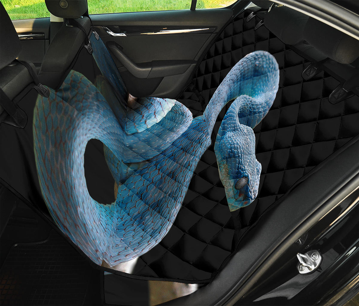 Blue Viper Snake Print Pet Car Back Seat Cover