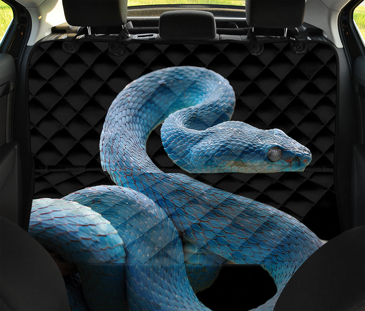 Blue Viper Snake Print Pet Car Back Seat Cover