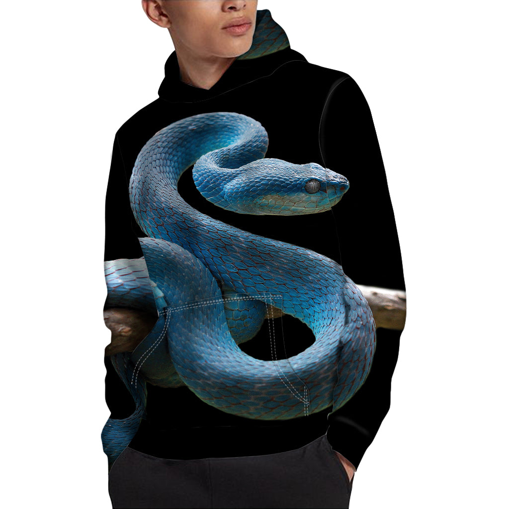Blue Viper Snake Print Pullover Hoodie