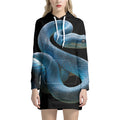 Blue Viper Snake Print Pullover Hoodie Dress