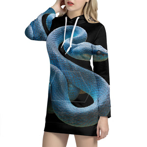 Blue Viper Snake Print Pullover Hoodie Dress