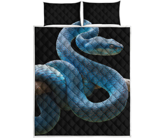 Blue Viper Snake Print Quilt Bed Set