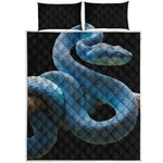 Blue Viper Snake Print Quilt Bed Set