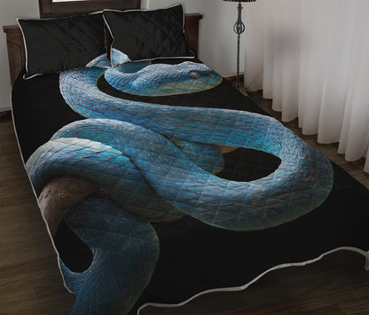 Blue Viper Snake Print Quilt Bed Set