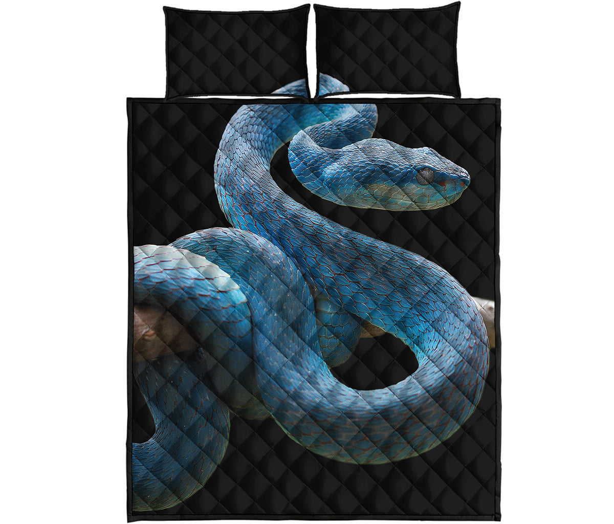 Blue Viper Snake Print Quilt Bed Set