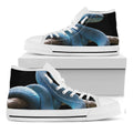 Blue Viper Snake Print White High Top Sneakers