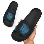Blue Virgo Zodiac Sign Print Black Slide Sandals