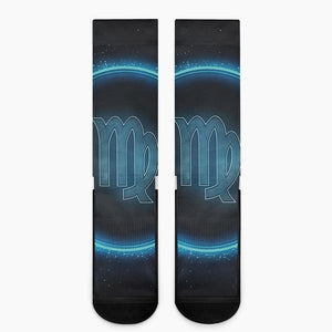 Blue Virgo Zodiac Sign Print Crew Socks