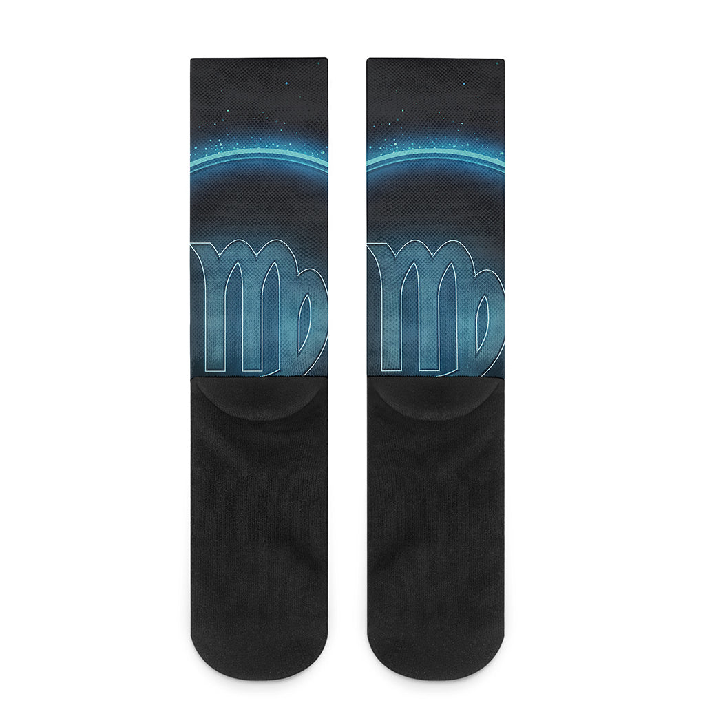 Blue Virgo Zodiac Sign Print Crew Socks