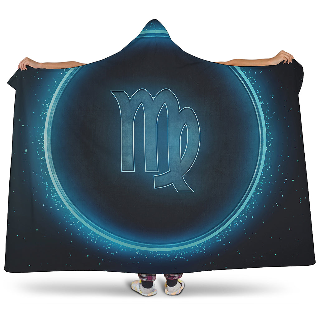 Blue Virgo Zodiac Sign Print Hooded Blanket