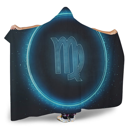 Blue Virgo Zodiac Sign Print Hooded Blanket
