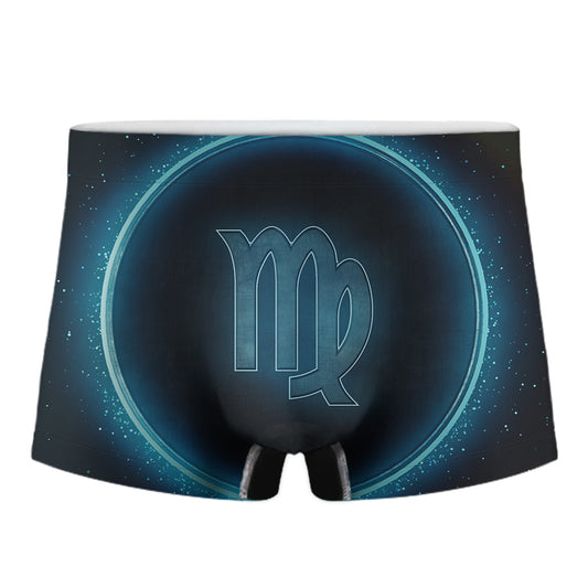 Blue Virgo Zodiac Sign Print Men's Boxer Briefs