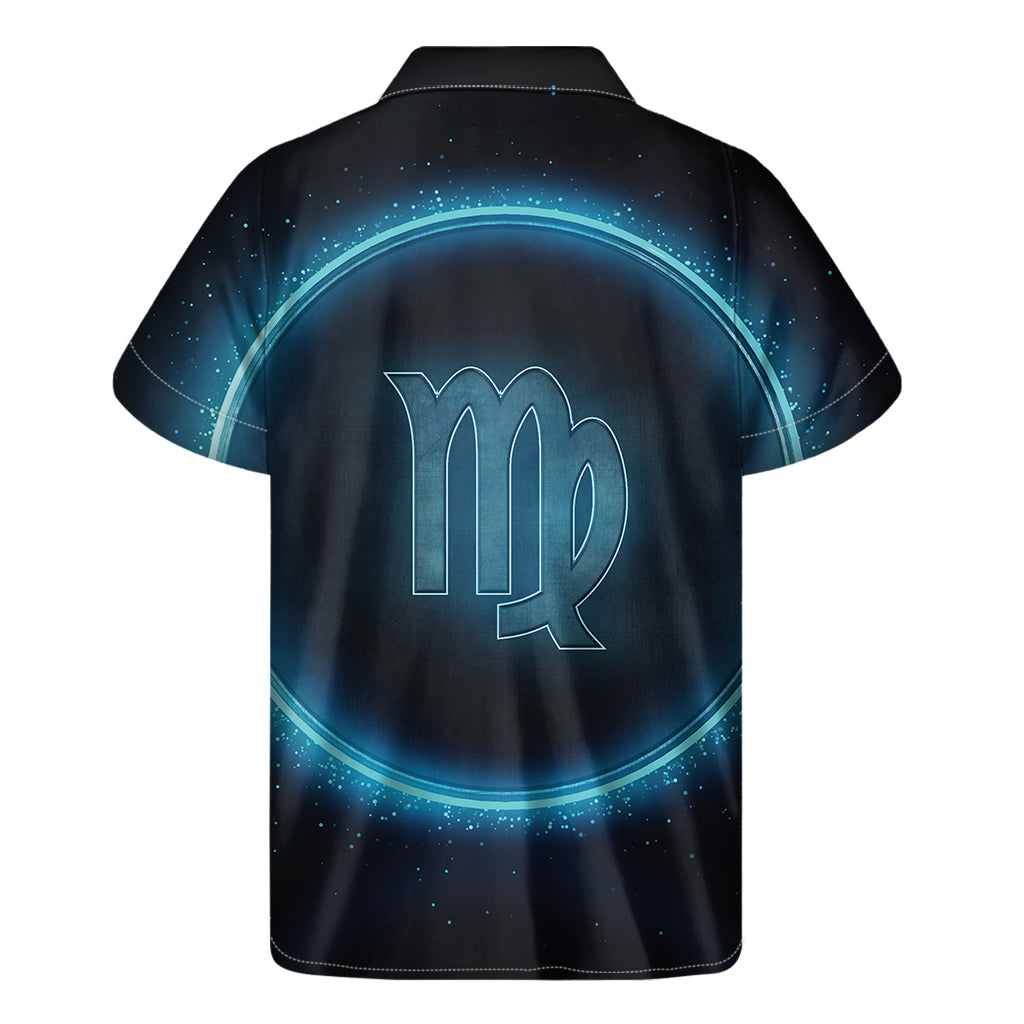 Blue Virgo Zodiac Sign Print Men's Short Sleeve Shirt