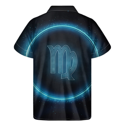 Blue Virgo Zodiac Sign Print Men's Short Sleeve Shirt