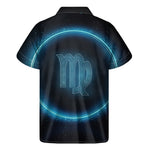 Blue Virgo Zodiac Sign Print Men's Short Sleeve Shirt
