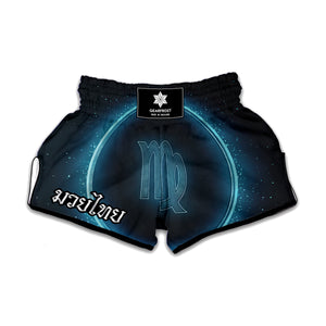 Blue Virgo Zodiac Sign Print Muay Thai Boxing Shorts