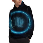 Blue Virgo Zodiac Sign Print Pullover Hoodie