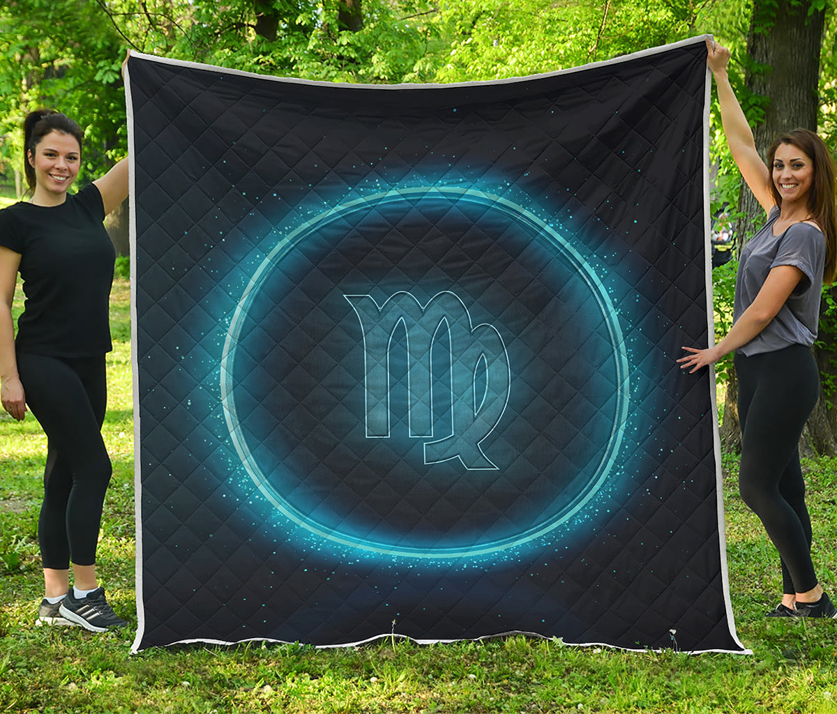 Blue Virgo Zodiac Sign Print Quilt