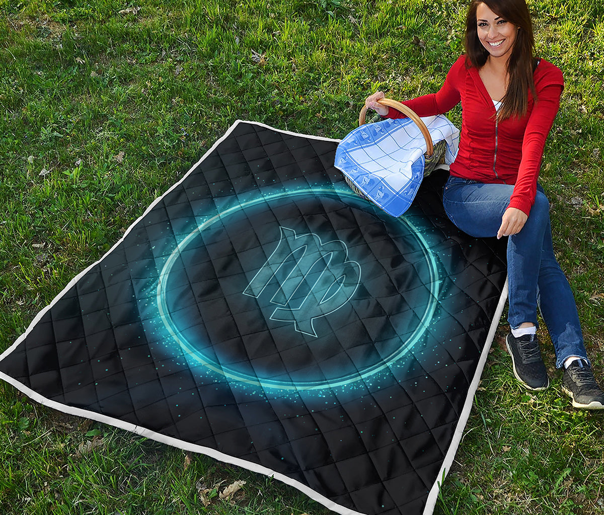 Blue Virgo Zodiac Sign Print Quilt