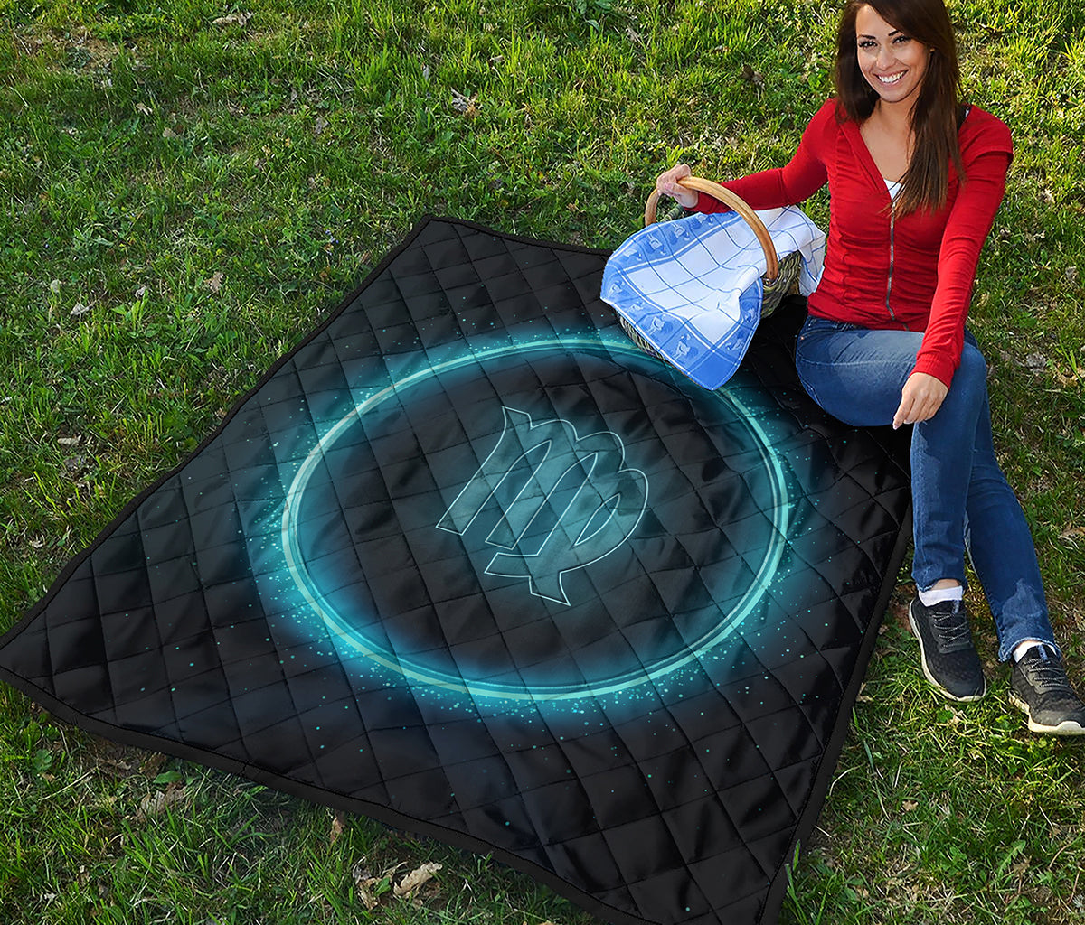 Blue Virgo Zodiac Sign Print Quilt