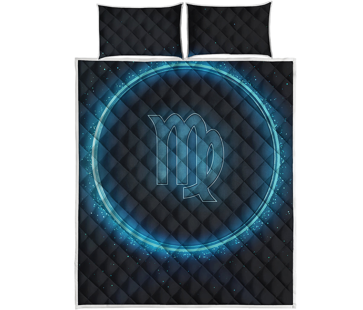 Blue Virgo Zodiac Sign Print Quilt Bed Set