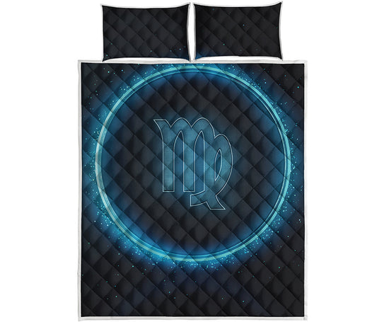 Blue Virgo Zodiac Sign Print Quilt Bed Set