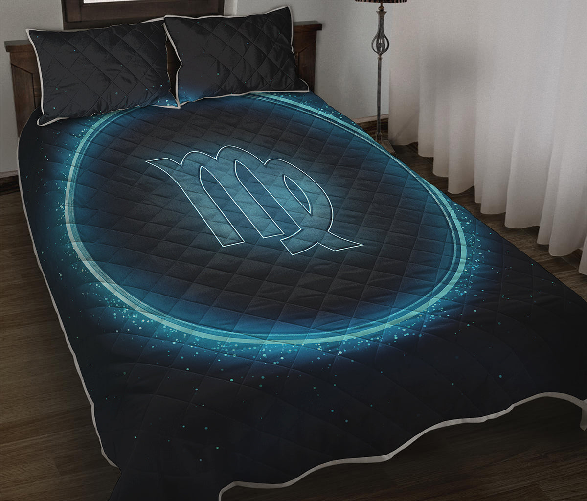 Blue Virgo Zodiac Sign Print Quilt Bed Set