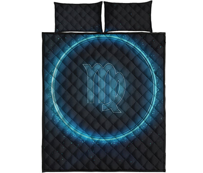 Blue Virgo Zodiac Sign Print Quilt Bed Set