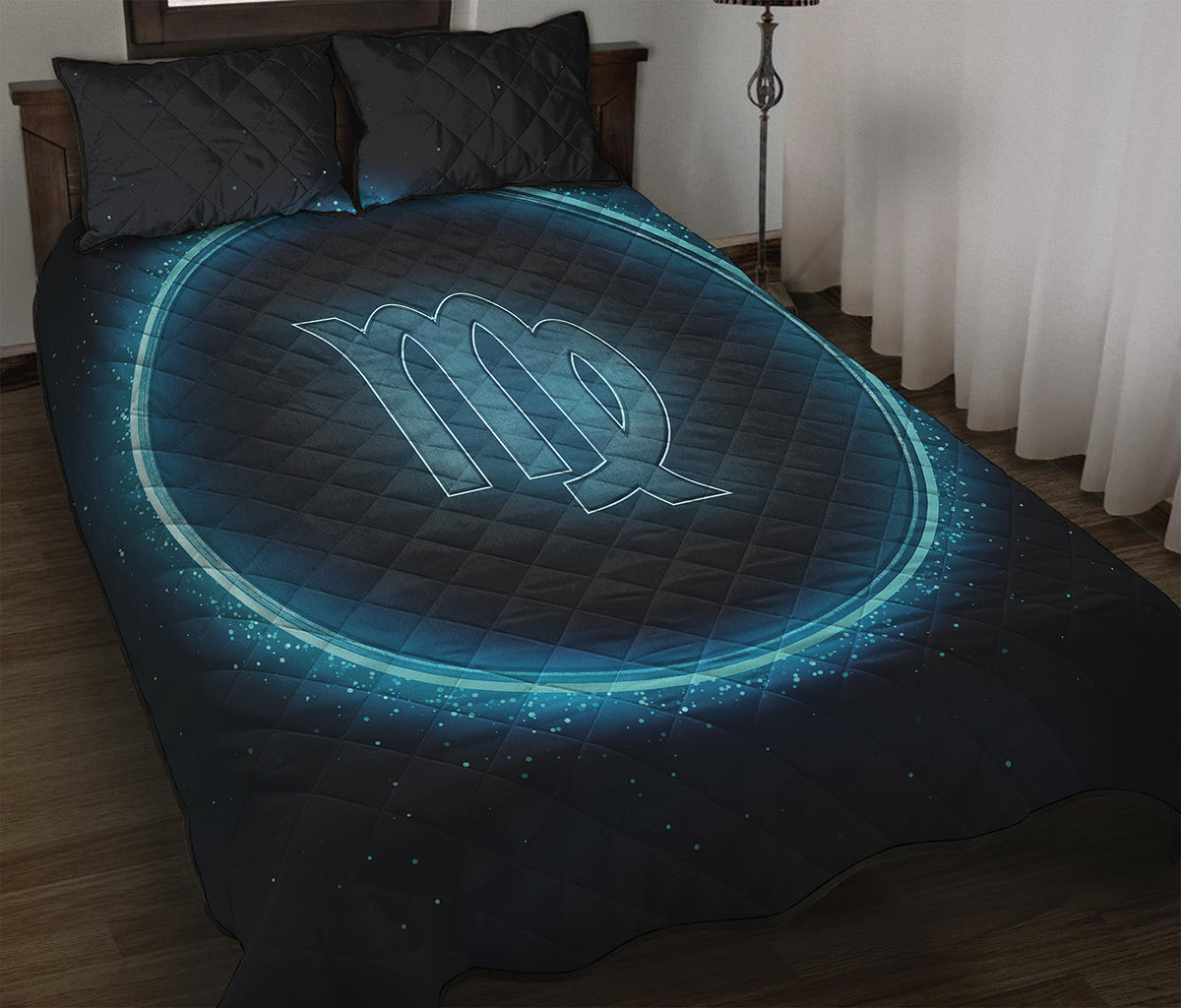 Blue Virgo Zodiac Sign Print Quilt Bed Set