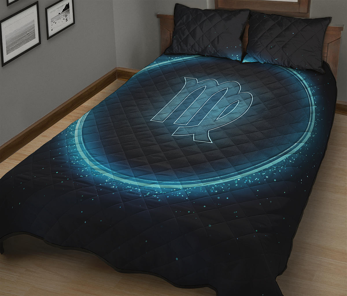 Blue Virgo Zodiac Sign Print Quilt Bed Set